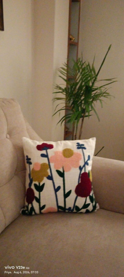 Elegant Designer Cushion Covers – Soft & Durable 100% Cotton and Wool tuffted work with Beautiful Floral Embroidery for Living Room Sofa-011