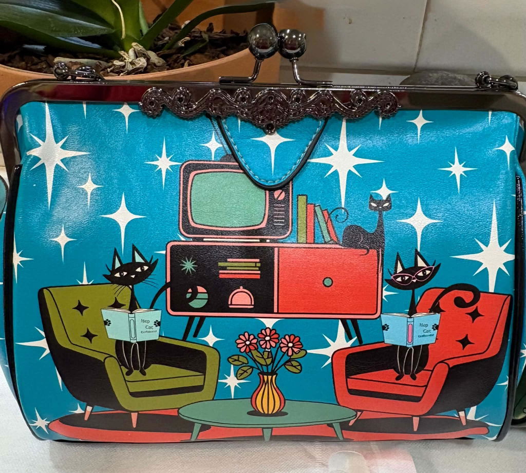 Atomic Cat Retro Kisslock Purse, Mid Century Modern Starburst Bag