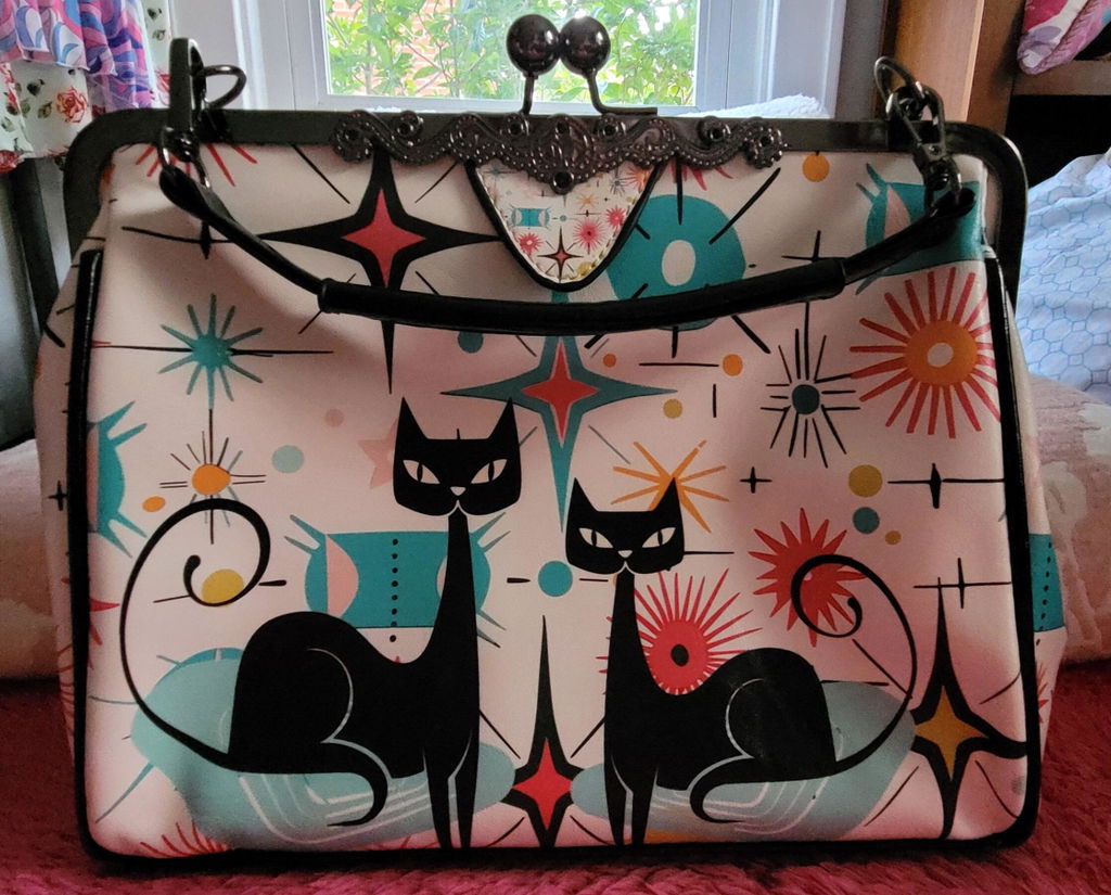 Atomic Cat Kiss Lock Purse, Retro MCM Starburst Crossbody