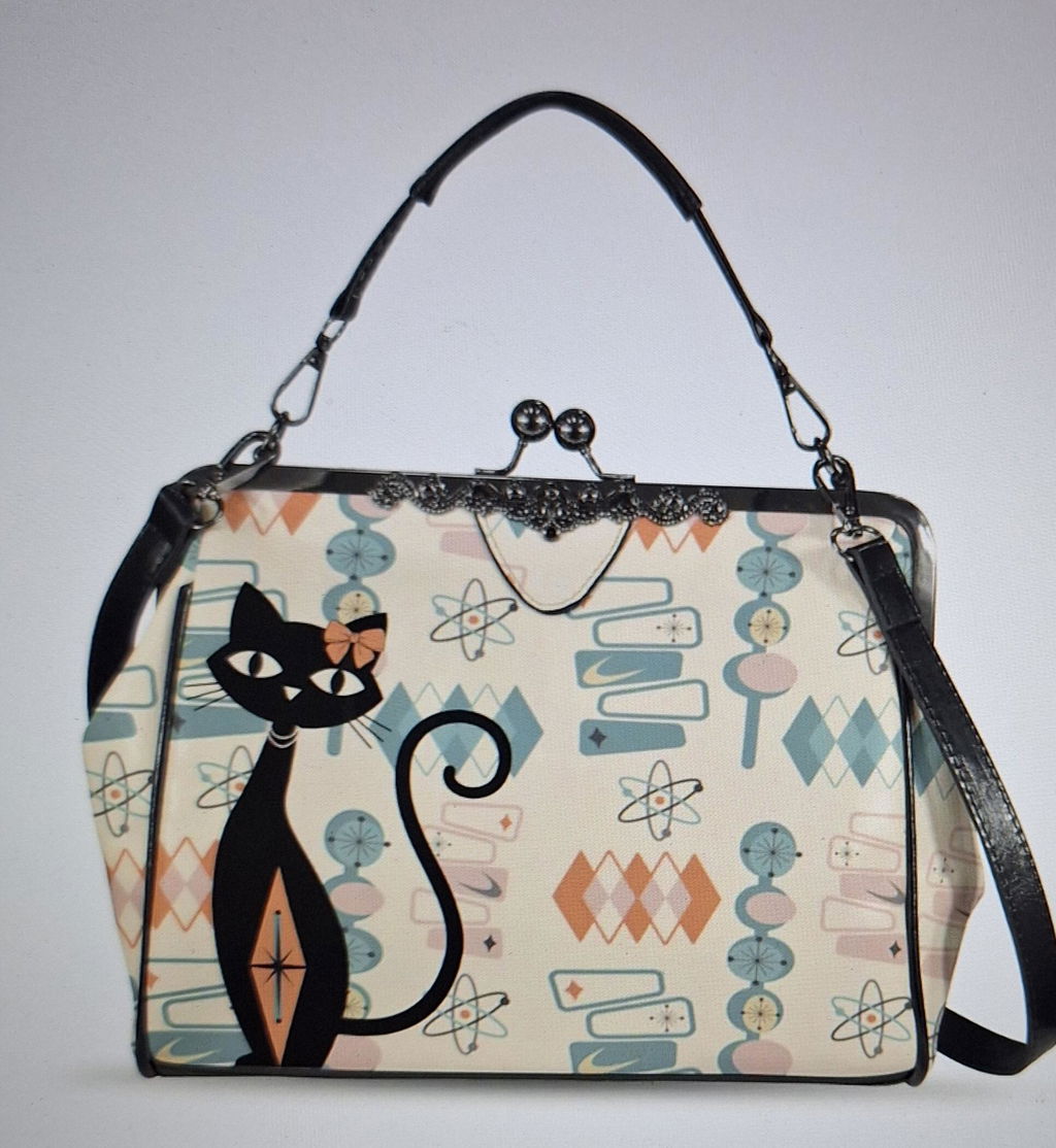 Atomic Cat Mid Century Starburst Kisslock Purse, Retro Sputnik Boomerang Bag