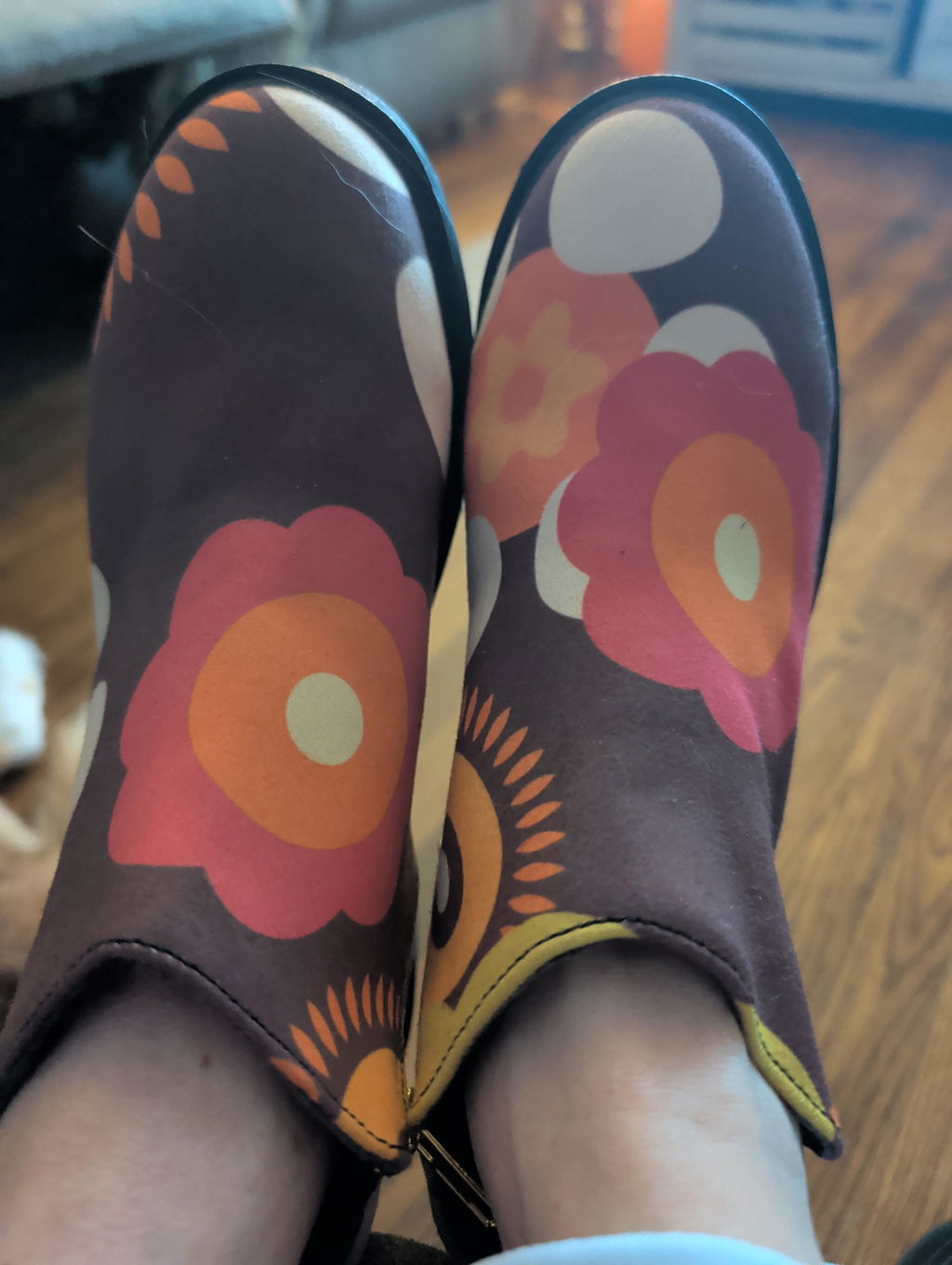 Kitschy Floral Ankle Boots, Groovy 70s Flower Power Women's Booties
