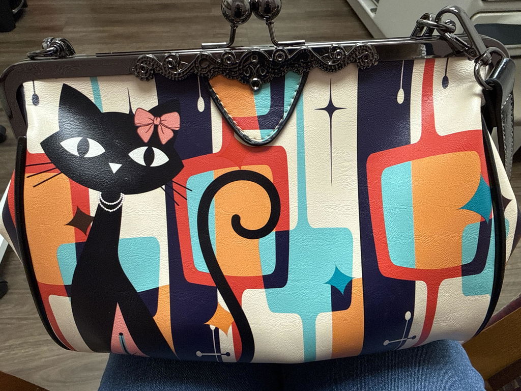 Atomic Cat Retro Kisslock Bag, Mid Century Boomerang Starburst Crossbody Shoulder Purse