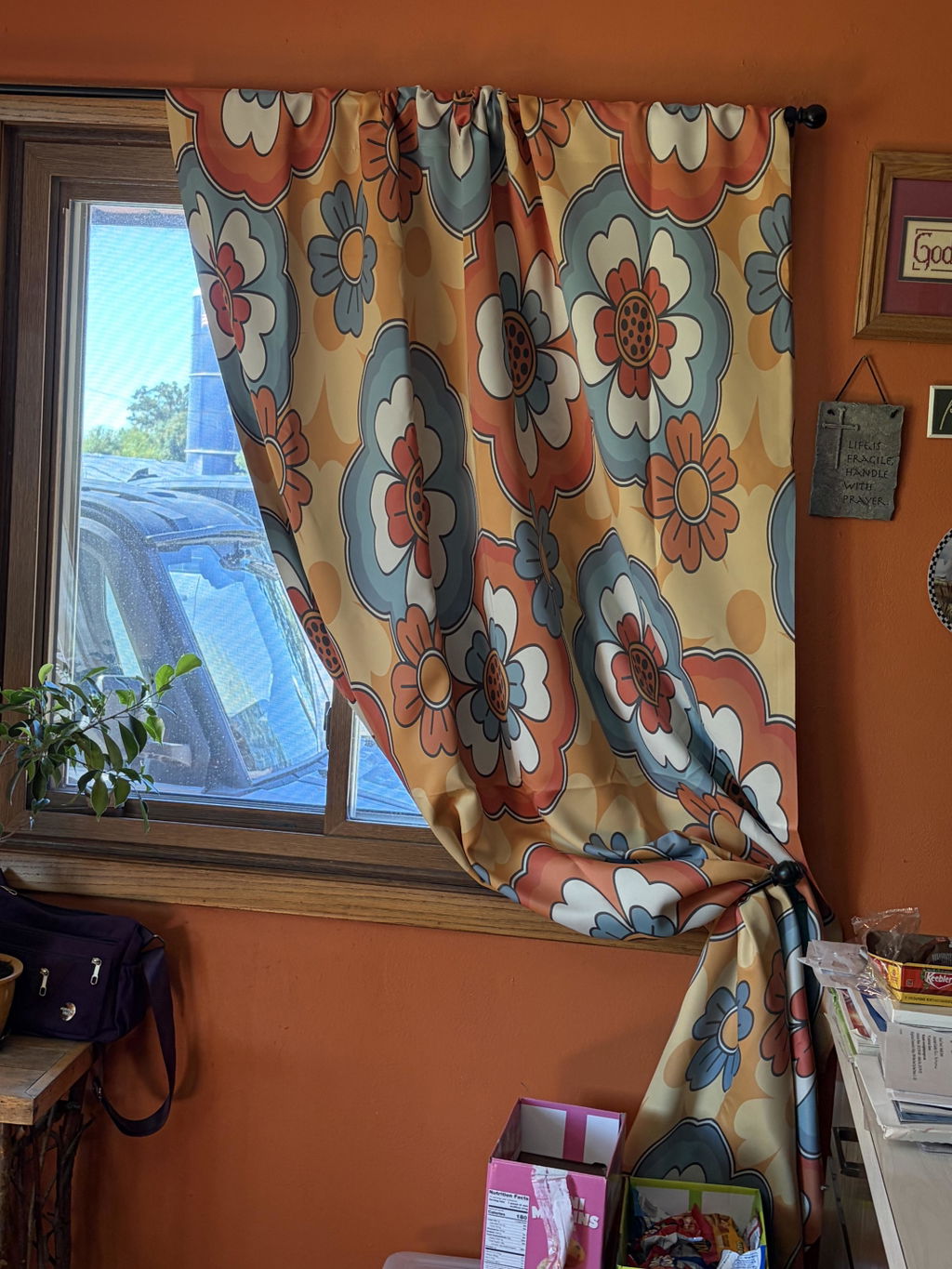 Window Curtain In Retro Groovy Mid Century Modern Floral