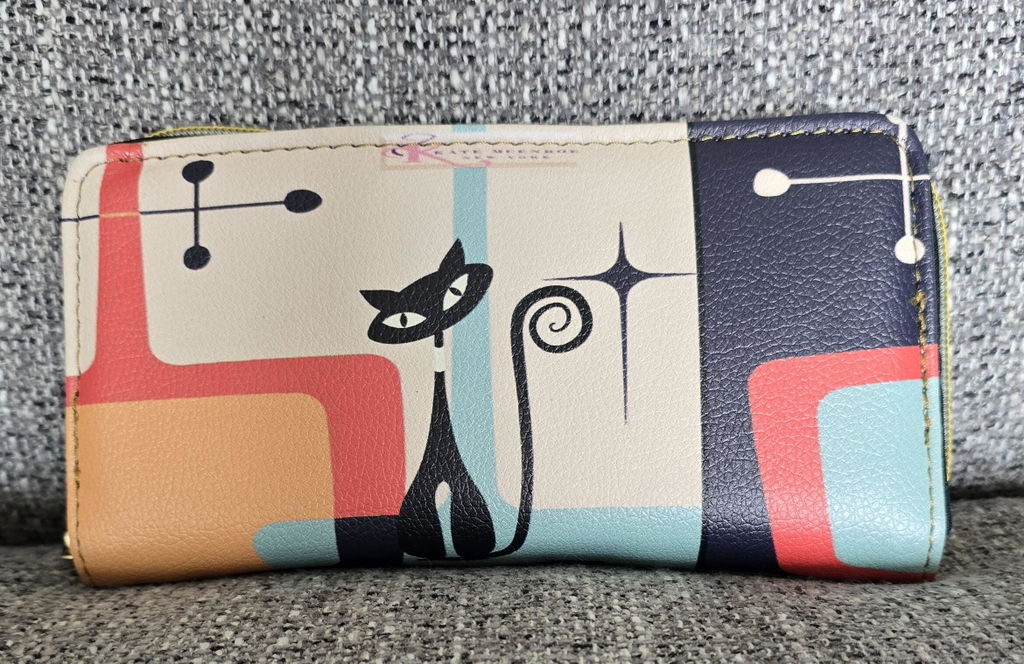 Atomic Kitschy Cat Mid Century Modern Retro Zipper Wallet