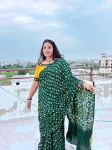 KcPc Modal Gaji Silk Bandhani Ekdana Handmade Bandhej Saree with Lagdi Patta Pallu  RJB