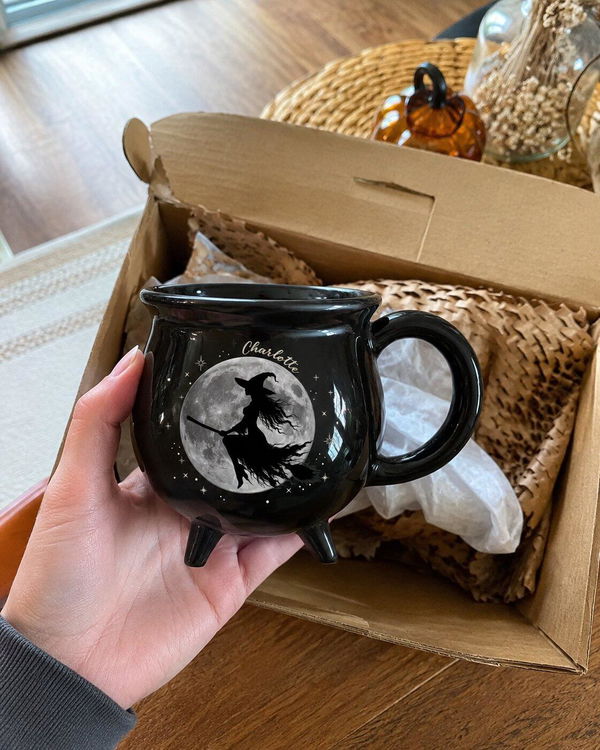 Personalized Witch Cauldron Mug, Custom Name Halloween Coffee Cup customer review photo