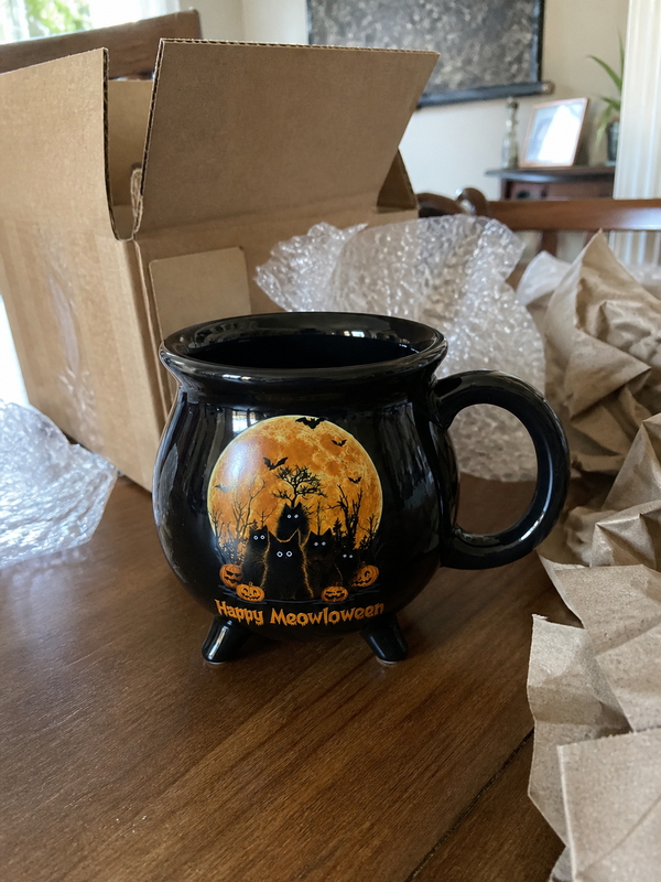 Personalized Halloween Cauldron Mug, Custom Name Black Cat Gift customer review photo