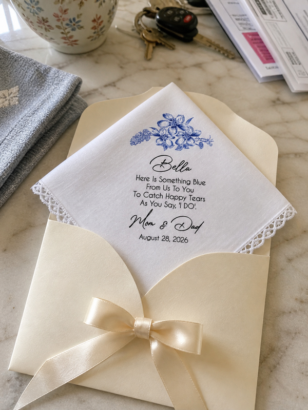 Personalized Wedding Handkerchief for Bride, Custom Name Blue Floral customer review photo