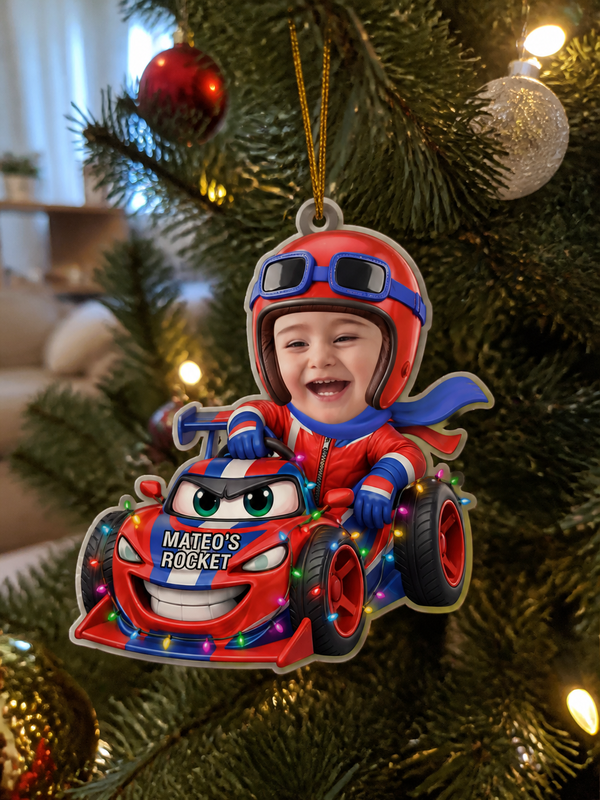 Personalized Kid Face Car Ornament, Custom Name Racing Gift customer review photo