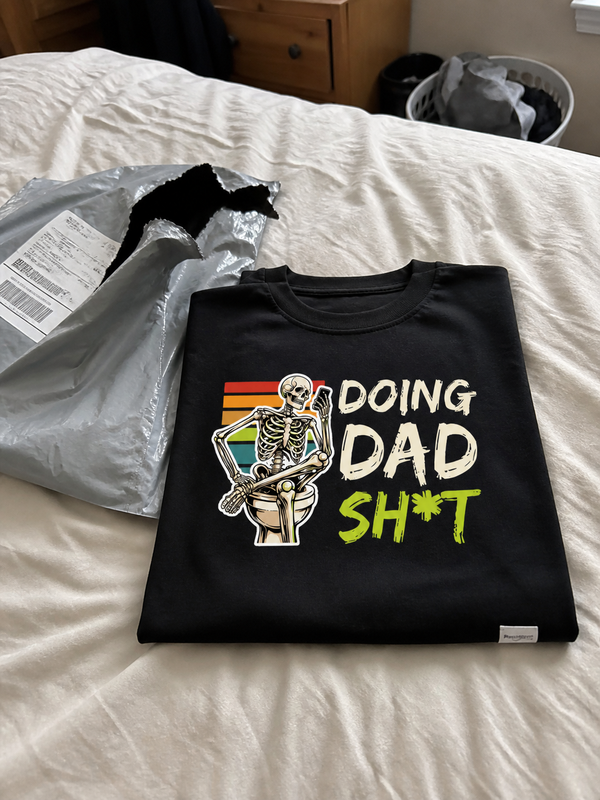 Funny Dad Shirt, Skeleton on Toilet Tee, Hilarious Father Gift customer review photo