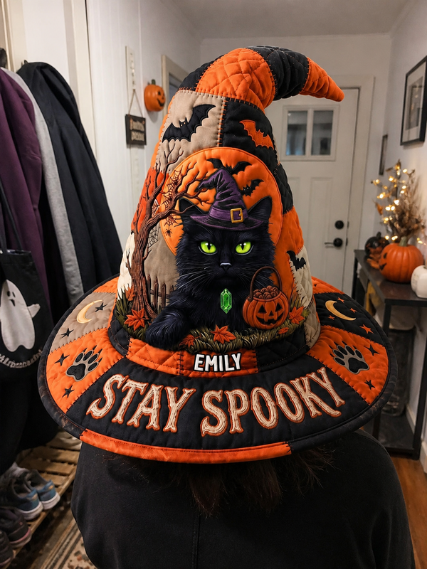 Personalized Black Cat Witch Hat, Custom Name Halloween Gift customer review photo