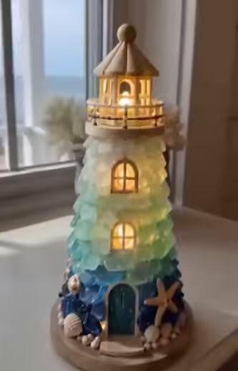 DIY Coastal Christmas Lighthouse Kit, Sea Glass Craft for Adults customer review photo