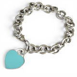 Return to Tiffany & Co Double Sided Blue Enamel Heart Tag Bracelet in Sterling Silver with Box and Pouch