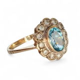 Vintage Edwardian Style Sky Blue Topaz Hallmarked Gold Ring