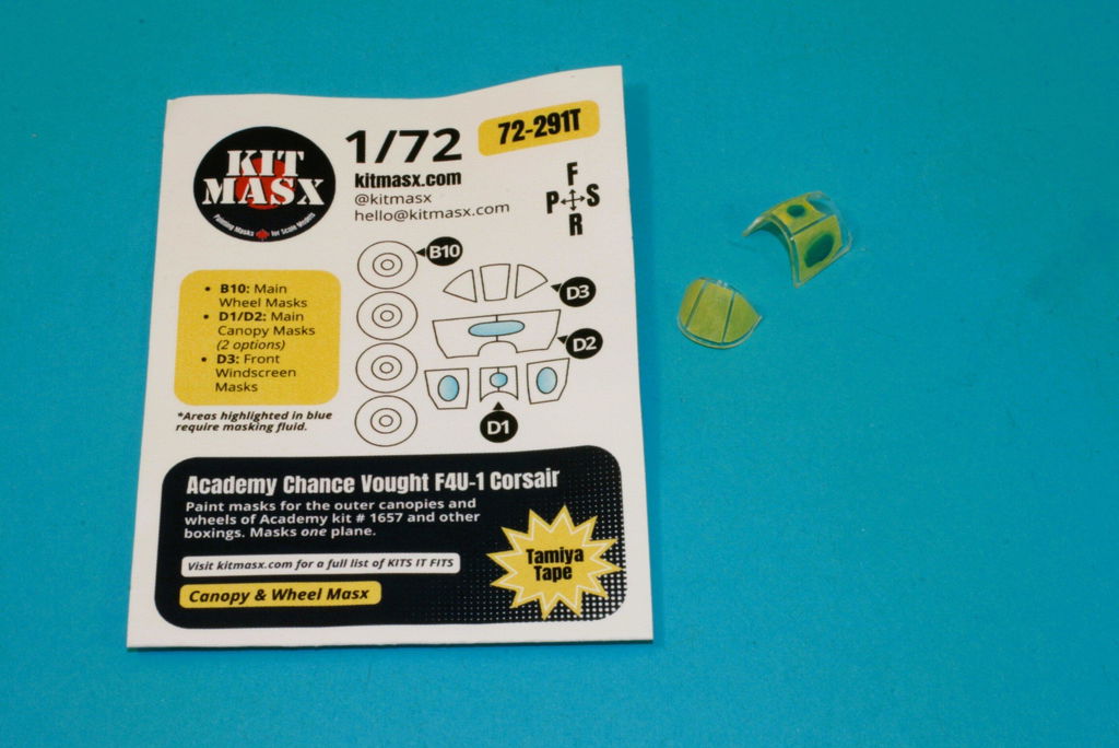 Academy Chance Vought F4U-1 Corsair 1/72 Canopy & Wheel Paint Masks, Kit # 1657 (72291)