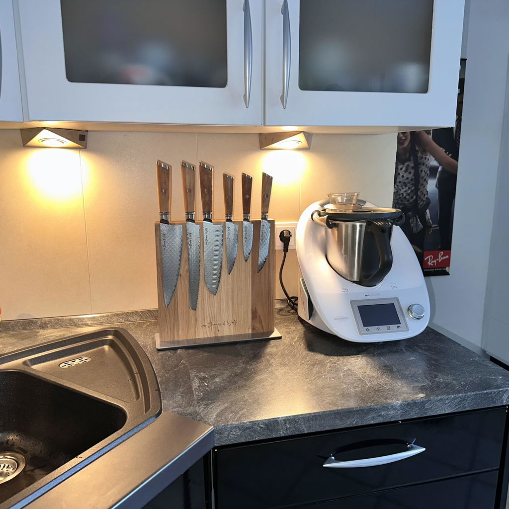 Damast 4er Messerset "Olive" inkl.  Messerhalter