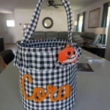 Personalized Halloween Gingham Basket | Hand-Knit Name Trick-or-Treat Bucket