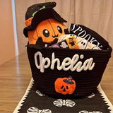 Personalized Halloween Rope Basket | Hand-Knit Name Trick-or-Treat Bucket