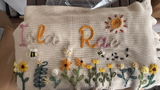 Hand Embroidered Floral Baby Name Blanket – Personalized Knit Newborn Blanket, Custom Keepsake Gift