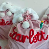 Personalized Velvet Santa Sack with Yarn-Embroidered Name