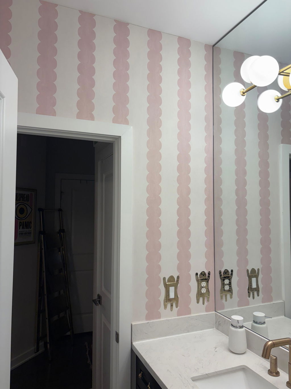 Pebble Column Stripe Wallpaper in Pink and Light Cream