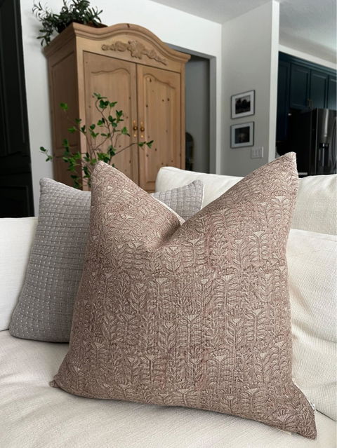 Indian Blockprint Fabric, Couch Lumbar Pillow Covers, Neutral Tones, Earthy Boho Design, Cozy Accent For Bedroom - TRIVENI ROSEDUST