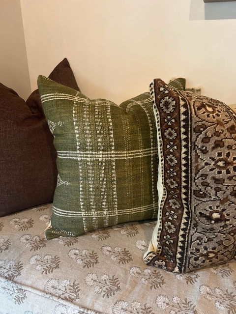 Square shaped Olive Sofa Pillow Cover handmade from Premium Indian Wool : OLIVER MEERA