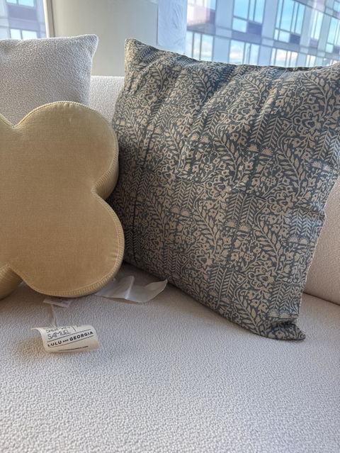 Handprinted Lower Back Pillow Cover, Floral Accent For Sofa, Cozy Lumbar Support, Artisan Design Cushion Cover, Boho Decor - LATA TEAL