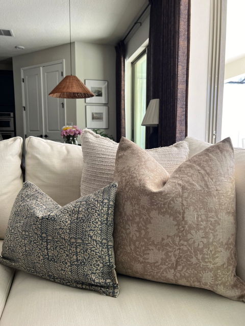 Handprinted Lower Back Pillow Cover, Floral Accent For Sofa, Cozy Lumbar Support, Artisan Design Cushion Cover, Boho Decor - LATA TEAL