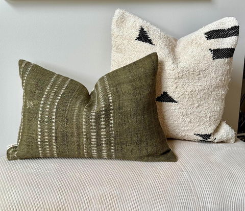 Handcrafted Indian Wool Brown Olive Pillowcase with Tassels & Artisanal Motifs : GARNET MAYA