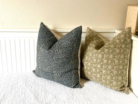 Hand Block Printed Cover, Linen Fabric, Indian Floral Or Geometric Cushion, Boho Lumbar Pillow Decor, New House Gift Ideas - URVI FOREST OL