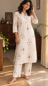 Pure Cotton Off-White Printed Co-Ord Set