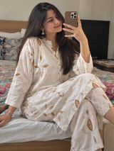 Pure Cotton Off-White Printed Co-Ord Set