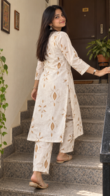 Pure Cotton Off-White Printed Co-Ord Set