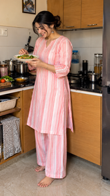 Peach Striped Pure Co-Ord Set for Women