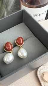 Baroque Pearls and Red Jasper Earrings