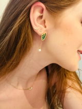 Malachite Stud and Pearl Drop Earrings