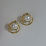 Double Circle Pearl Stud Earrings