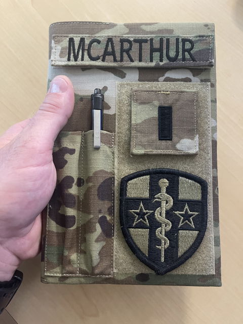 Military Book cover for green journal with loop tape for name tag and patches | Military gift. Style 4.