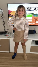 Conjunto blusa vichy y falda pantalón camel para niña Miranda 0609