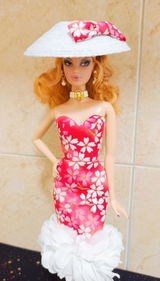 Conjunto de vestido y sombrero para muñecas de 12" fiesta con fucsia