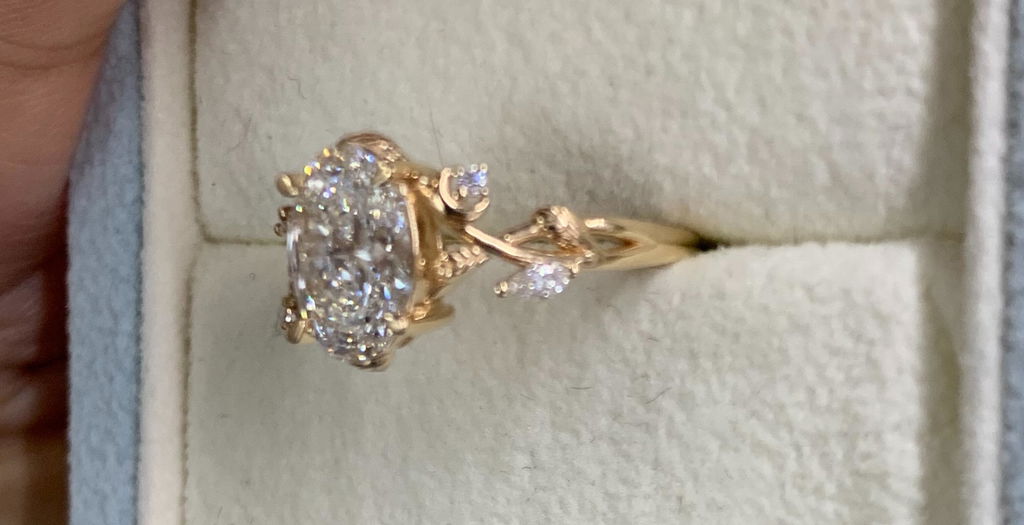 Oval Lab Grown Diamond Nature Inspired Leaf Engagement Ring
