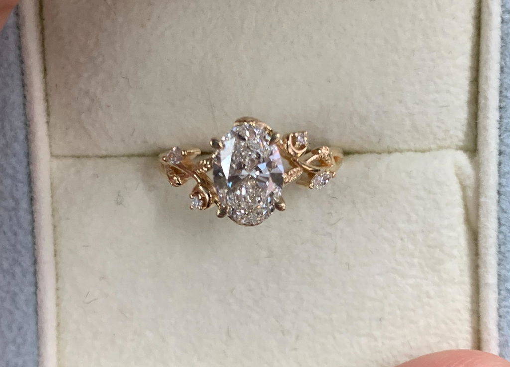 Nature Inspired Leaf Shaped Oval Lab-Diamond Engagement Ring