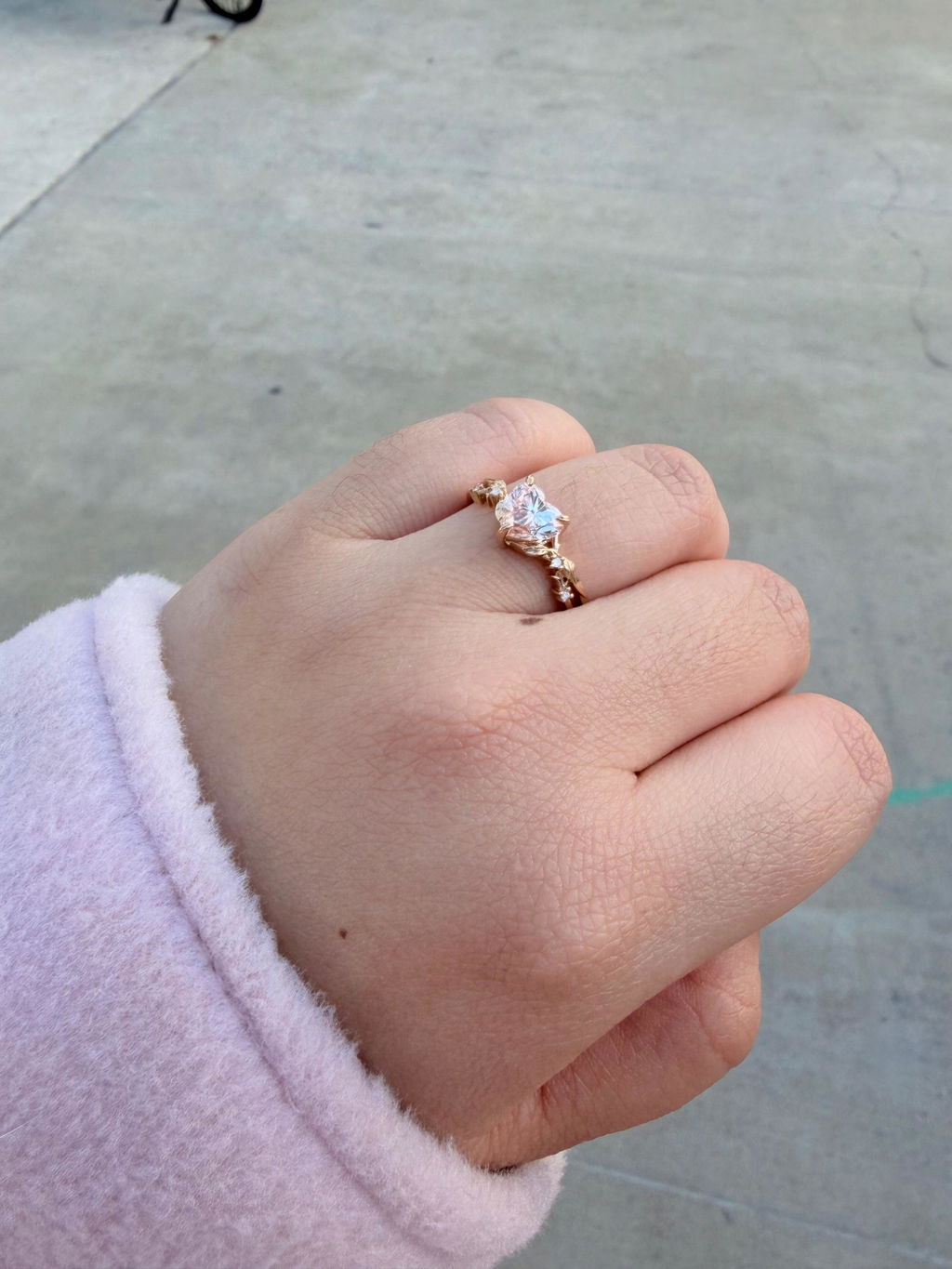 Nature Inspired Leaf Heart Padparadscha Engagement Ring