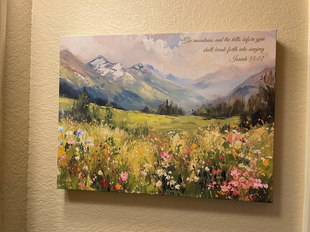 Isaiah 55:12 "Hills Break Forth" Wall Art | Mountain Landscape Christian Decor