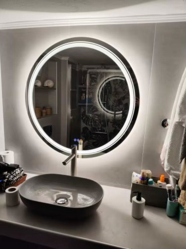 Customer photo of Round Double Light Bathroom Mirror with Anti-Fog