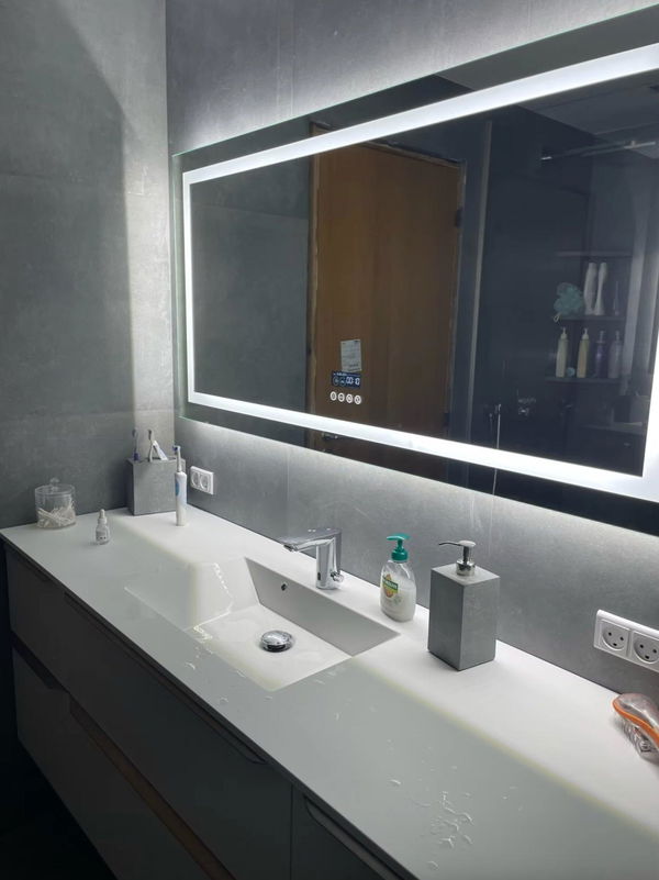 Customer photo of Large Rectangle Smart Bathroom Mirror with Bluetooth Speakers