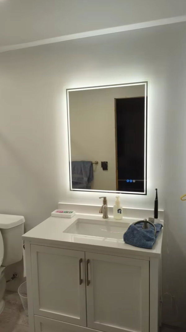 Customer photo of Large Rectangle Backlit Bathroom Mirror with Touch Controls