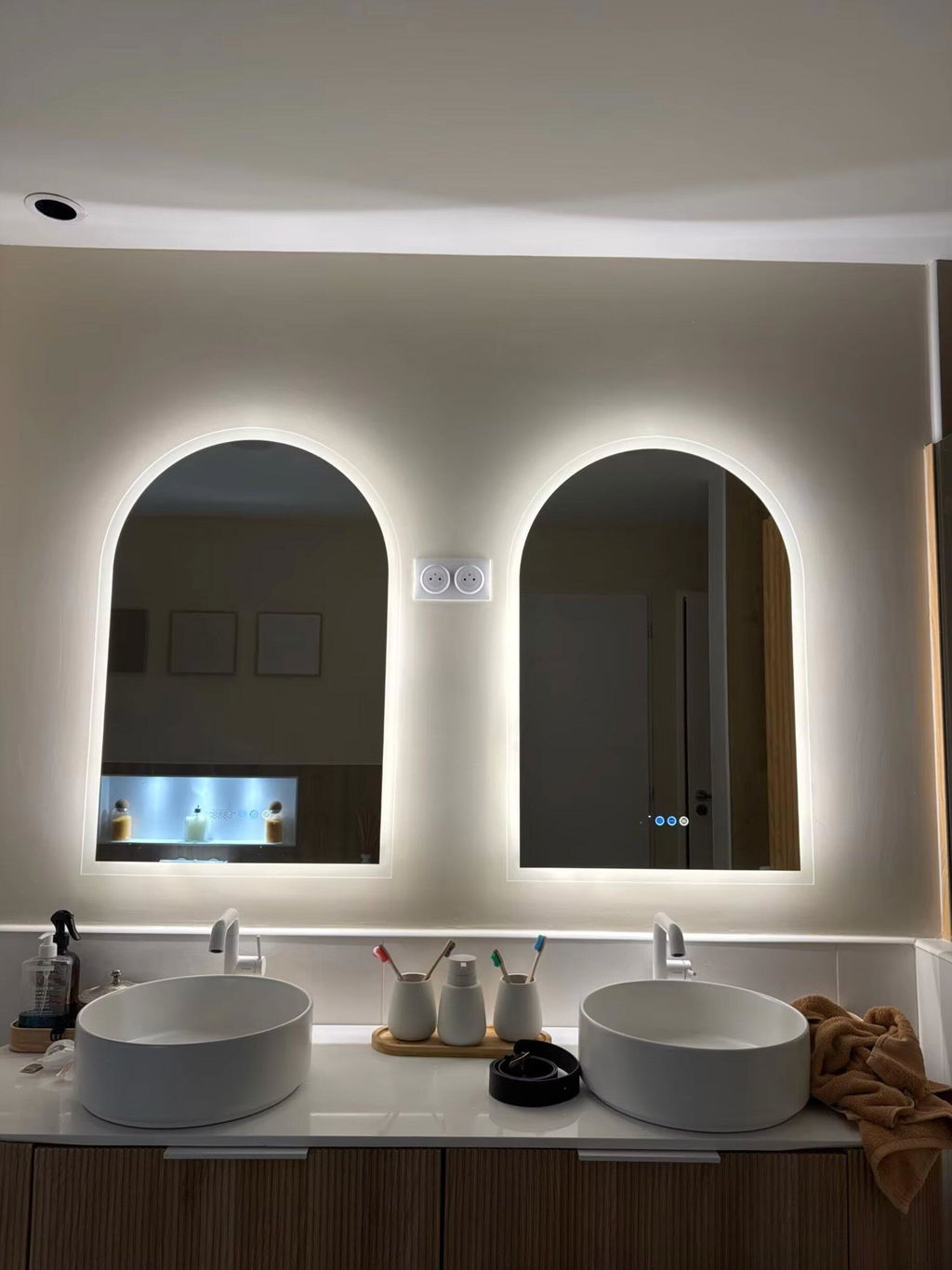Photo shared with Chantel's review of Arched Backlit Bathroom Mirror with Date & Temperature Display