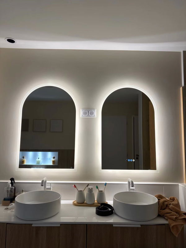 Customer photo of Arched Backlit Bathroom Mirror with Date &amp; Temperature Display